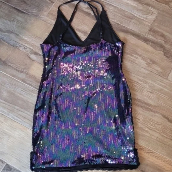 Sequin Lace Trim Strappy Back Lined Mini Dress, XS - Picture 4 of 12